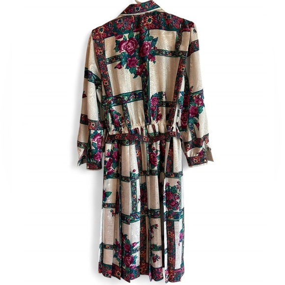 Vintage Schrader Petite Floral Midi Dress Belt Buttons & Shoulder Pads - Picture 2 of 5